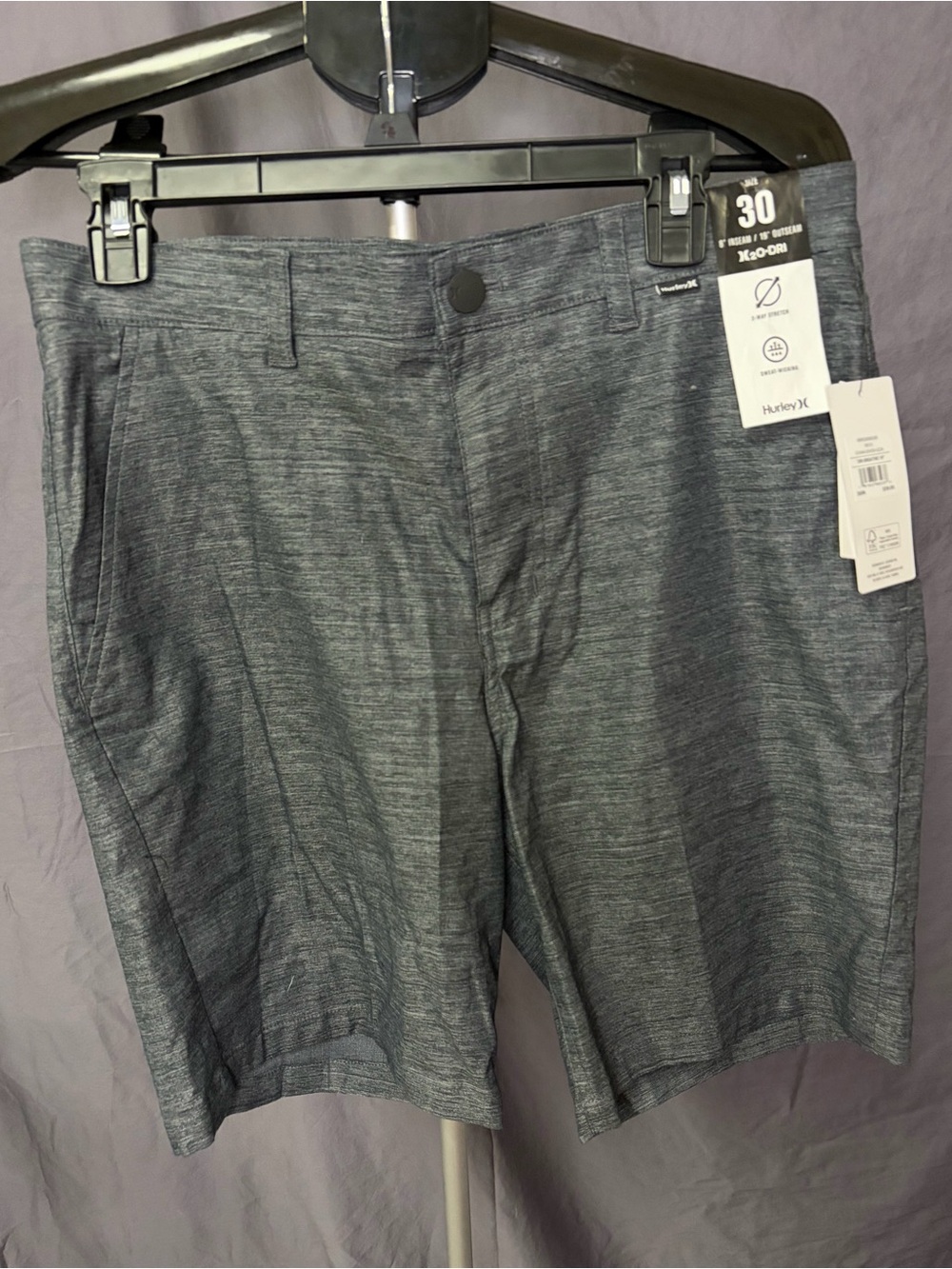 Hurley Men’s Heather Charcoal Athletic Shorts - Gray